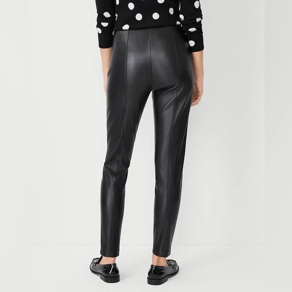 Ann Taylor Petite Faux black Leather High Waist Side Zip Legging - Picture 3 of 6